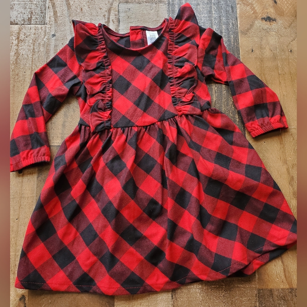 🎅 2/$25 NWOT Carter's Buffalo Plaid Long Sleeve Dress with Ruffles 12-18m